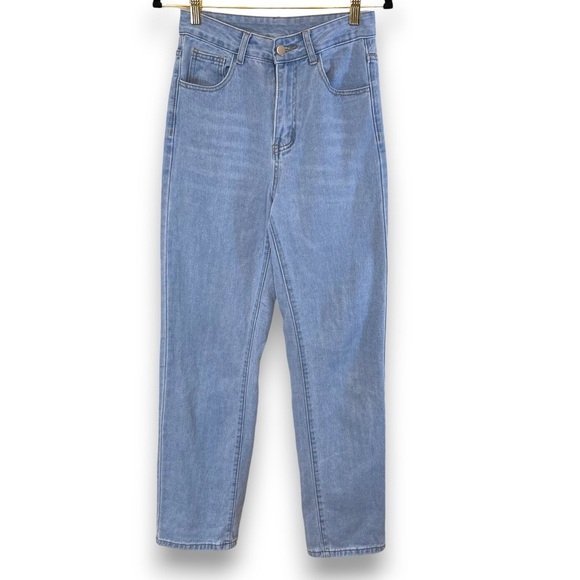 SHEIN Women Sz 2/XS Frenchy High Waist Jeans Relaxed Fit Straight Leg Light Wash - Picture 2 of 12